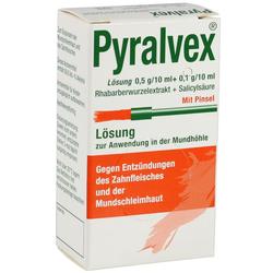 Verpackung einer Lösung gegen Zahnfleischentzündung mit Pinsel.