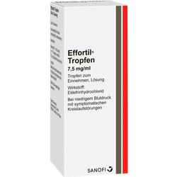 Weiße Medikamentenbox für Effortil Tropfen bei niedrigem Blutdruck.