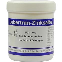 Weiße Dose mit Lebertran-Zinksalbe für Tiere bei Hautproblemen.