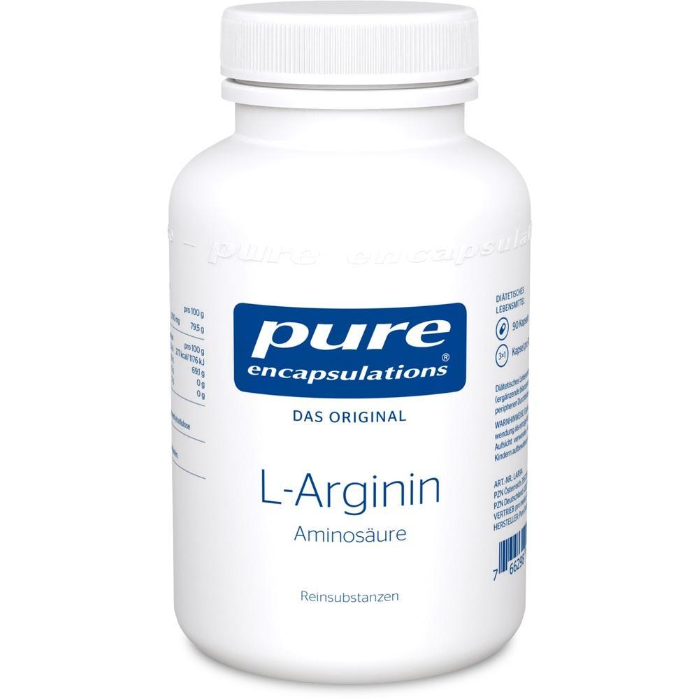Weiße Flasche mit der Aufschrift "L-Arginin Aminosäure" von Pure Encapsulations.