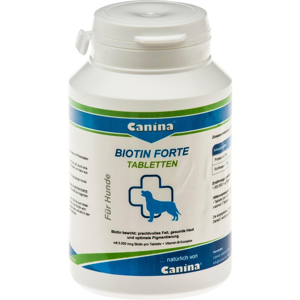 Dose mit Biotin-Tabletten für Hunde, Marke Canina.