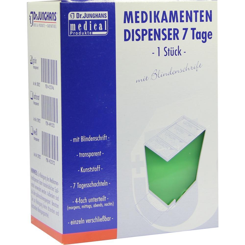 Eine Verpackung für einen Medikamenten-Dispenser mit Brailleschrift für 7 Tage.