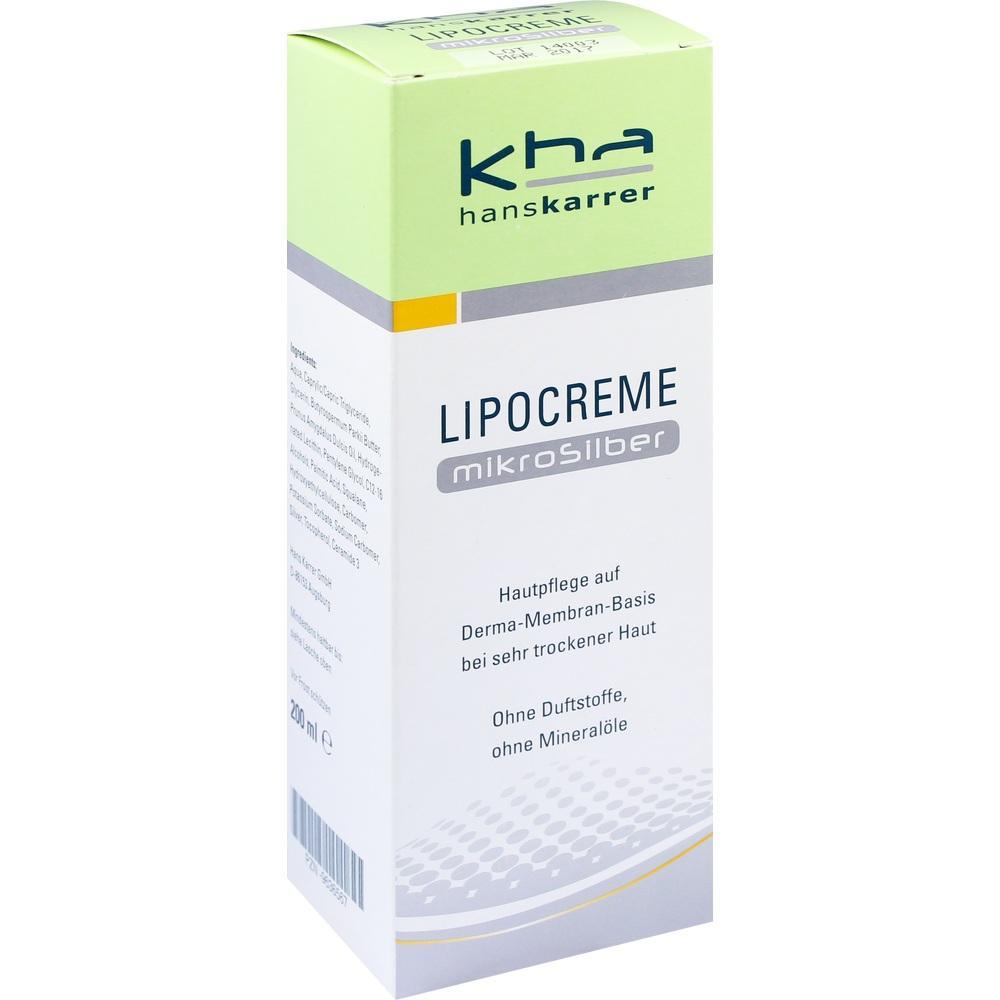 Eine grüne und weiße Verpackung von Hans Karrer Lipocreme für trockene Haut.