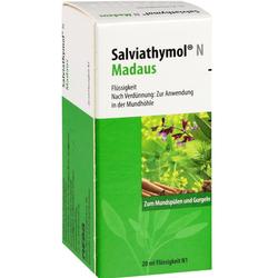 Grüne Packung von Salviathymol Madaus zum Mundspülen und Gurgeln.