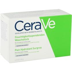 Weiße Verpackung für ein feuchtigkeitsspendendes Waschstück der Marke CeraVe.