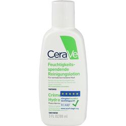 Weiße Flasche CeraVe Feuchtigkeitslotion für normale bis trockene Haut.