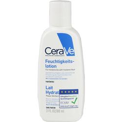 Eine Flasche CeraVe Feuchtigkeitslotion für trockene Haut.