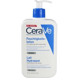 Die Flasche zeigt eine parfümfreie Feuchtigkeitslotion von CeraVe.