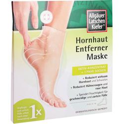 Eine Verpackung für eine Fußmaske zur Entfernung von Hornhaut mit pflegender Wirkung.